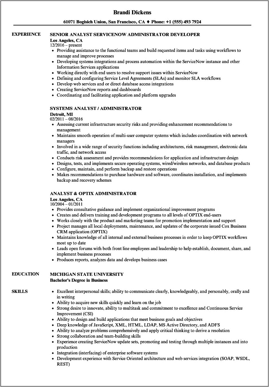 Sample Resume For Administrative Analyst