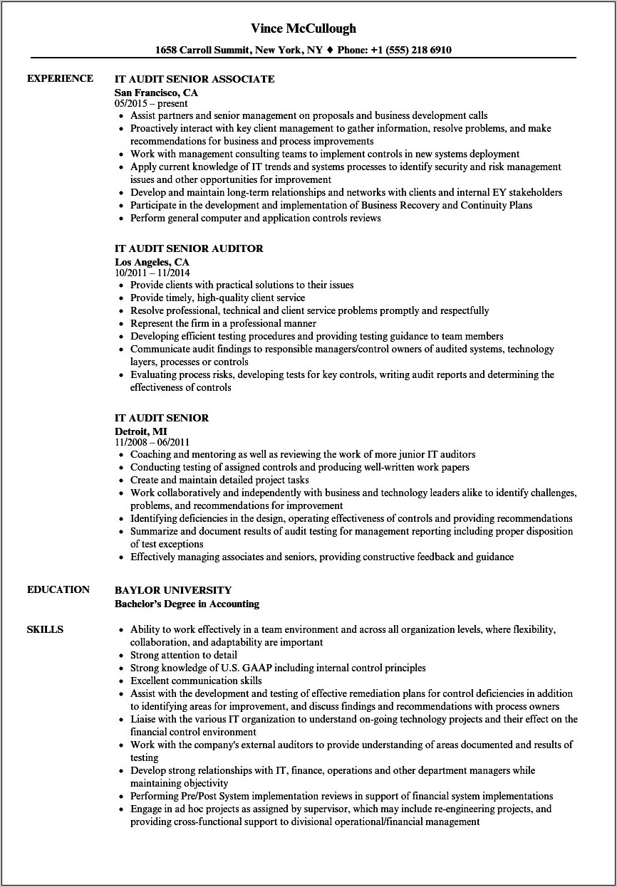 Sample Resume For Audit Associate