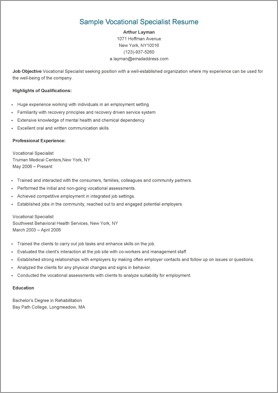 Sample Resume For Behavioral Specialist