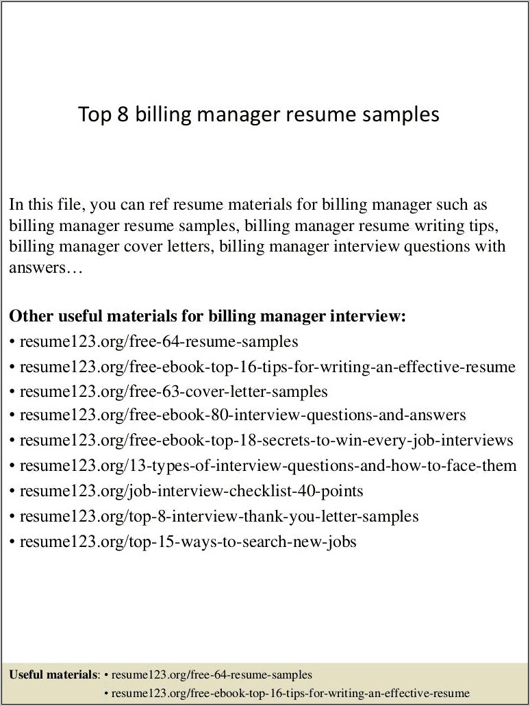 Sample Resume For Billing Administrator