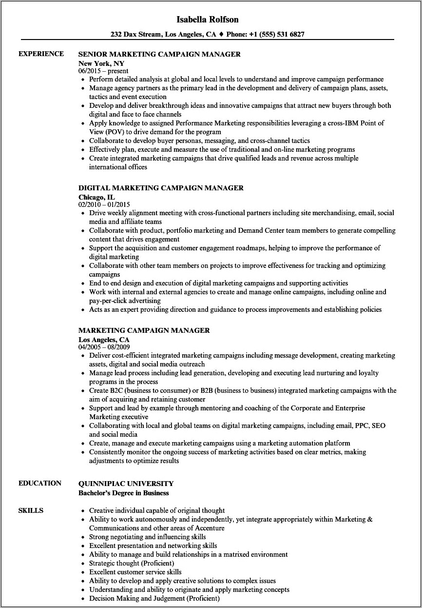 Sample Resume For Campaign Worker