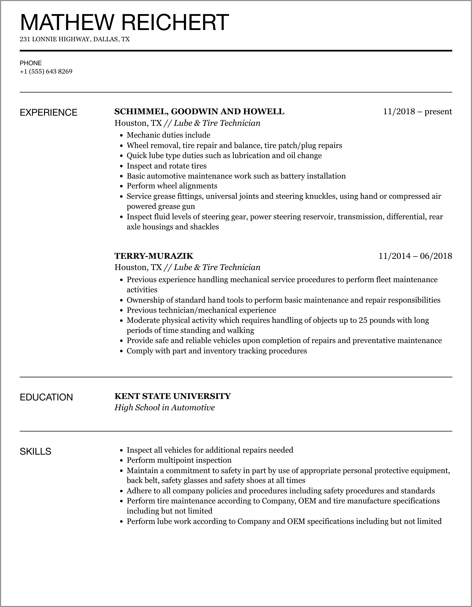 Sample Resume For Canadian Tire