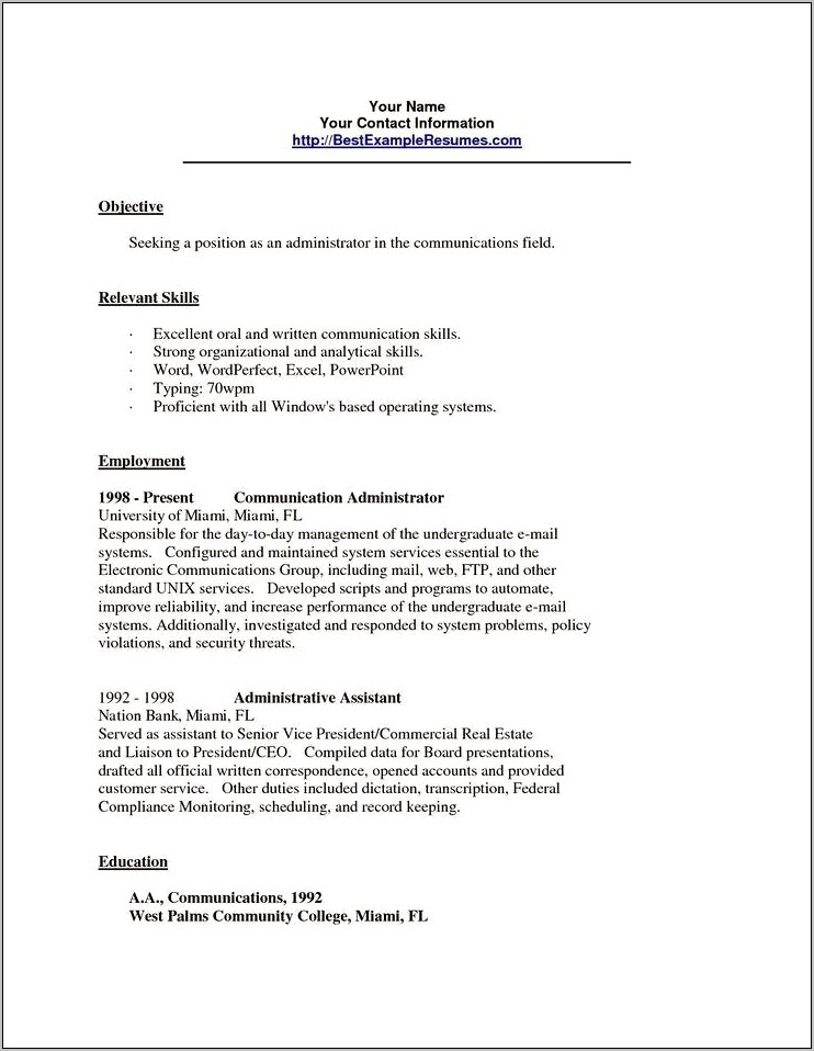 Sample Resume For Communications Job