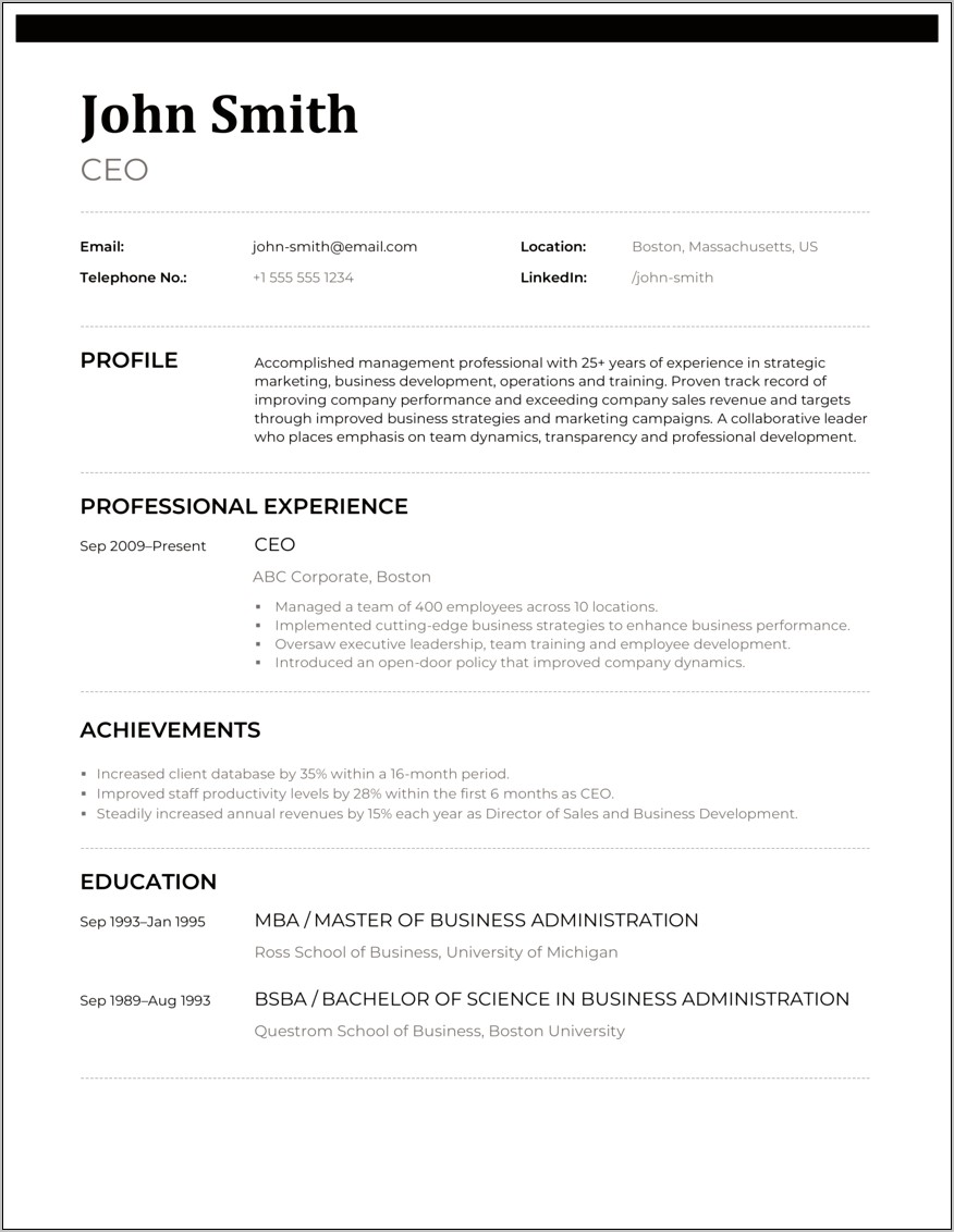 Sample Resume For Company President