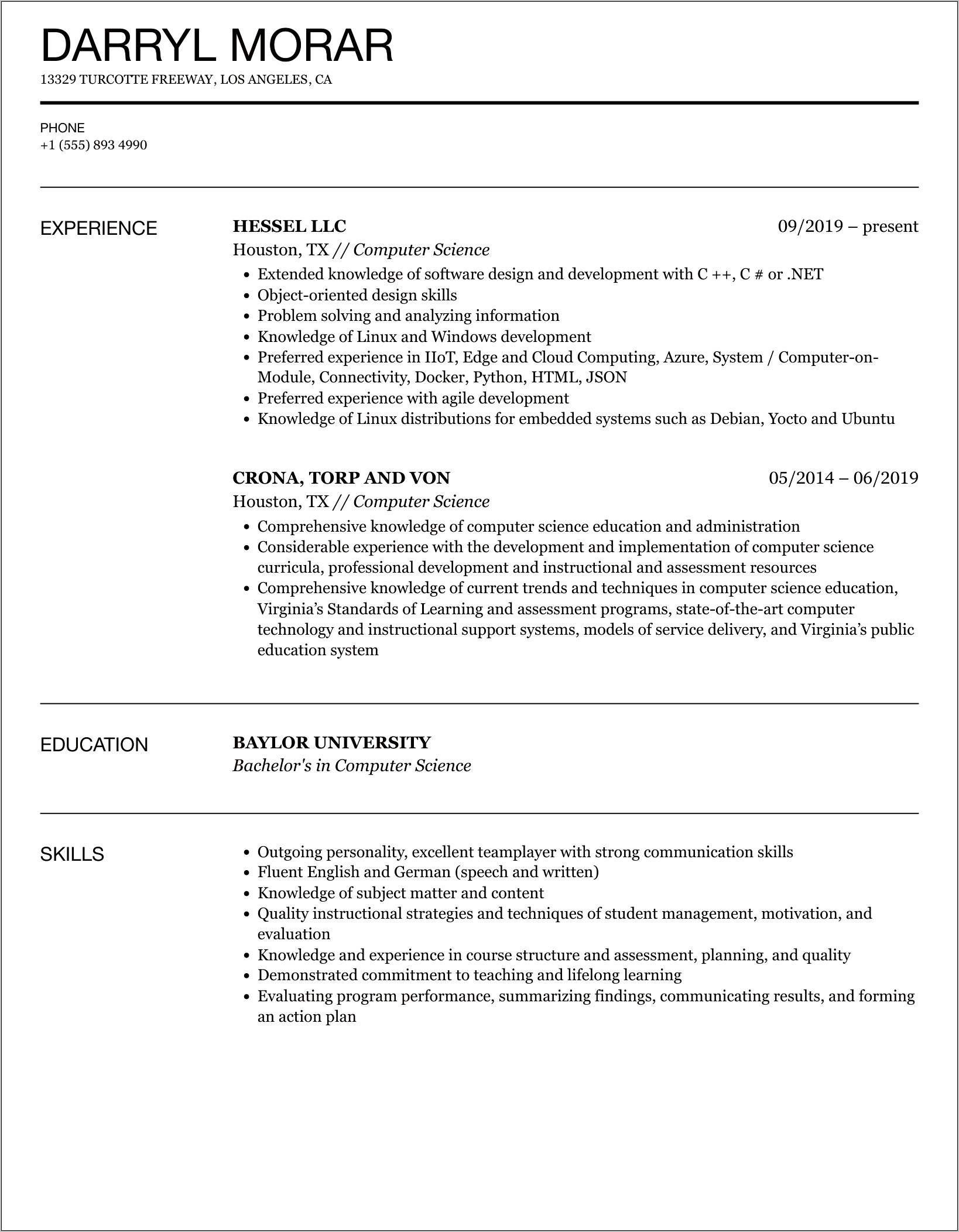 Sample Resume For Coop Student