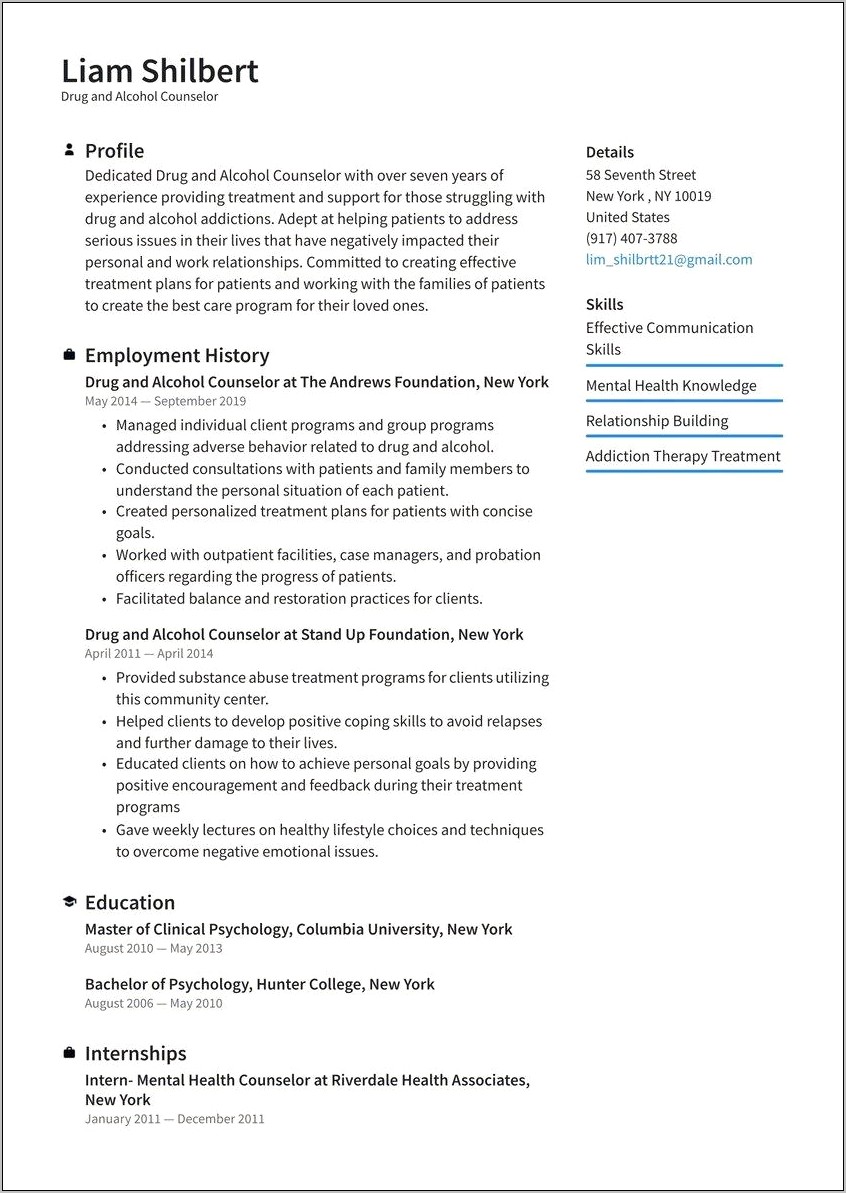 Sample Resume For Counselor Position
