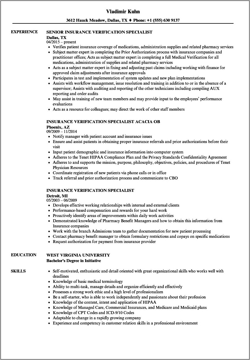 Sample Resume For Eligibility Specialist