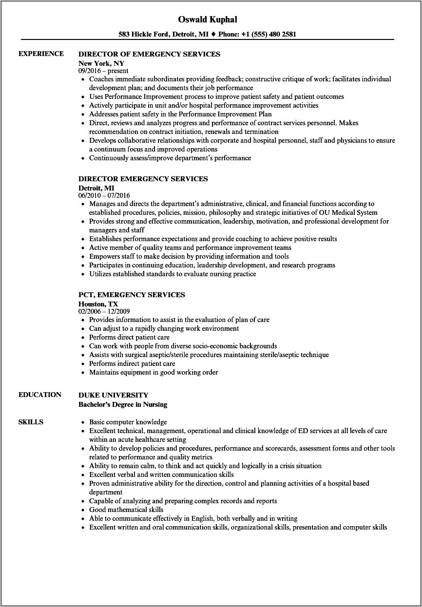Sample Resume For Emergency Manager