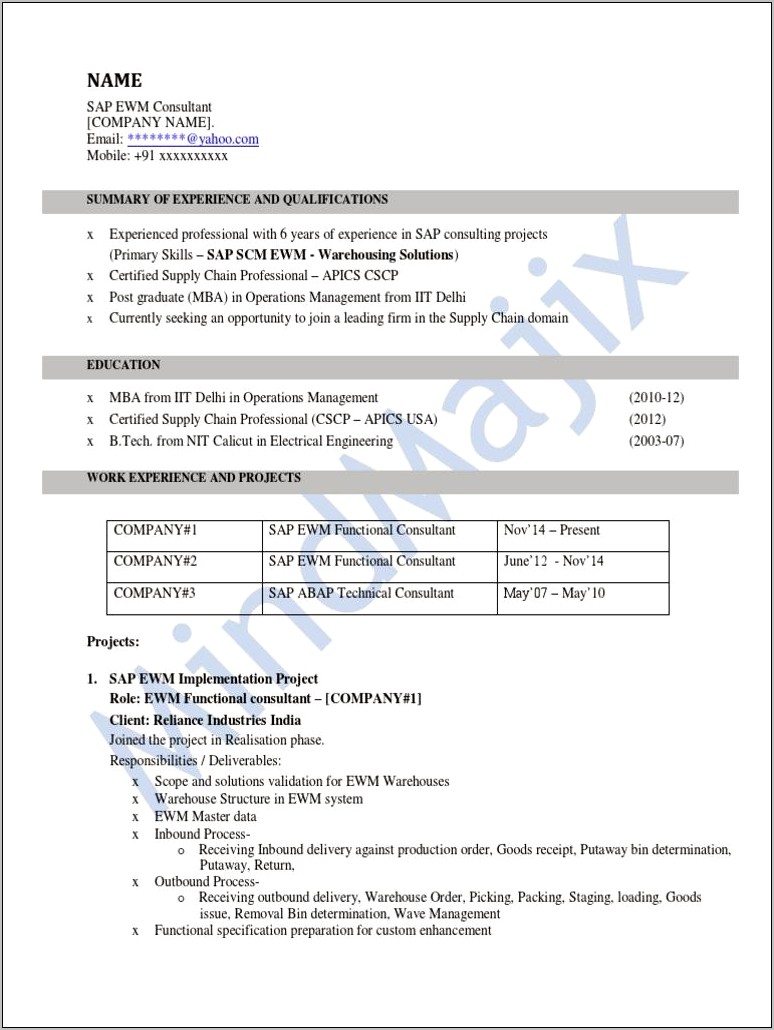 Sample Resume For Energy Consultant