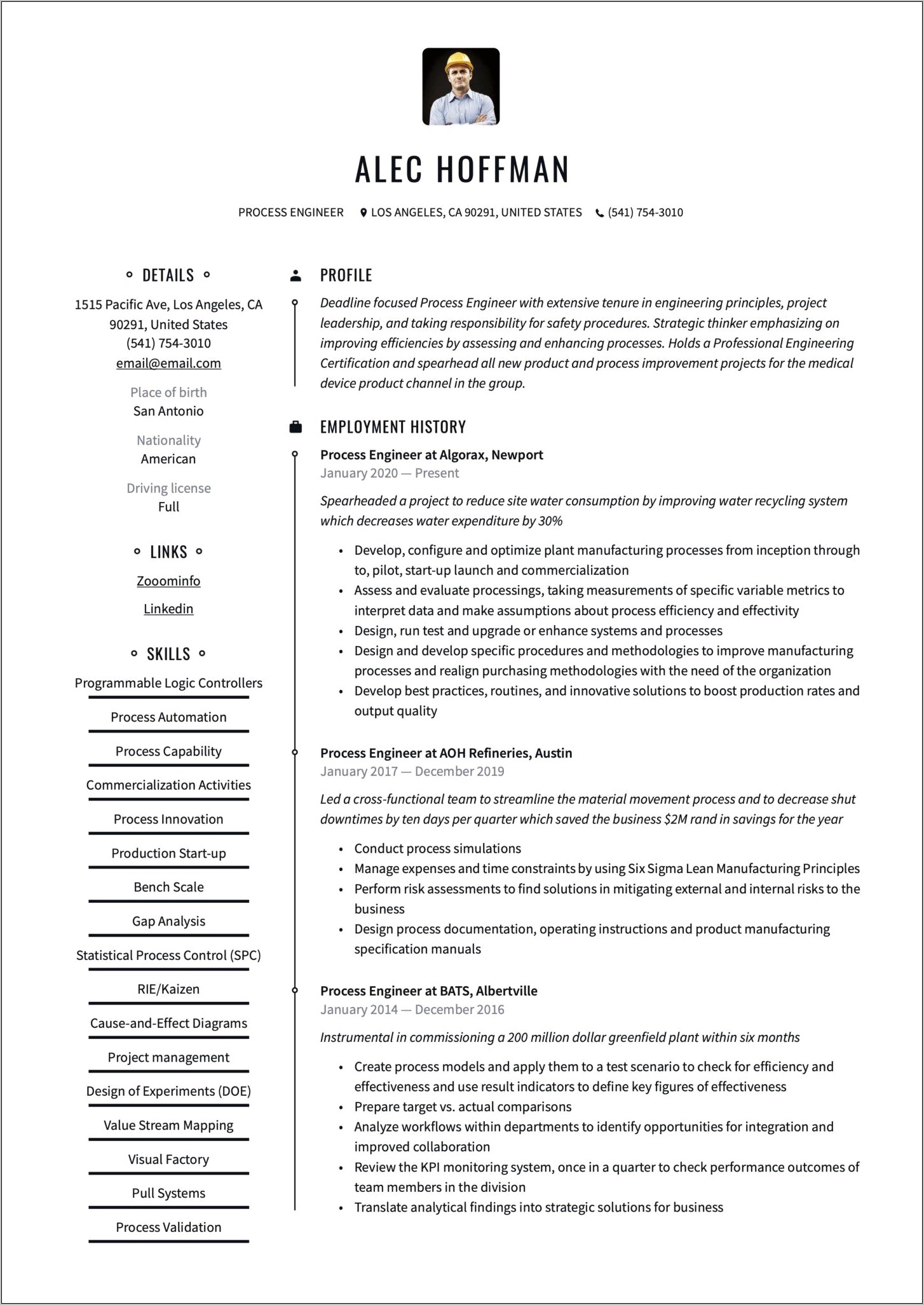 Sample Resume For Engineering Students