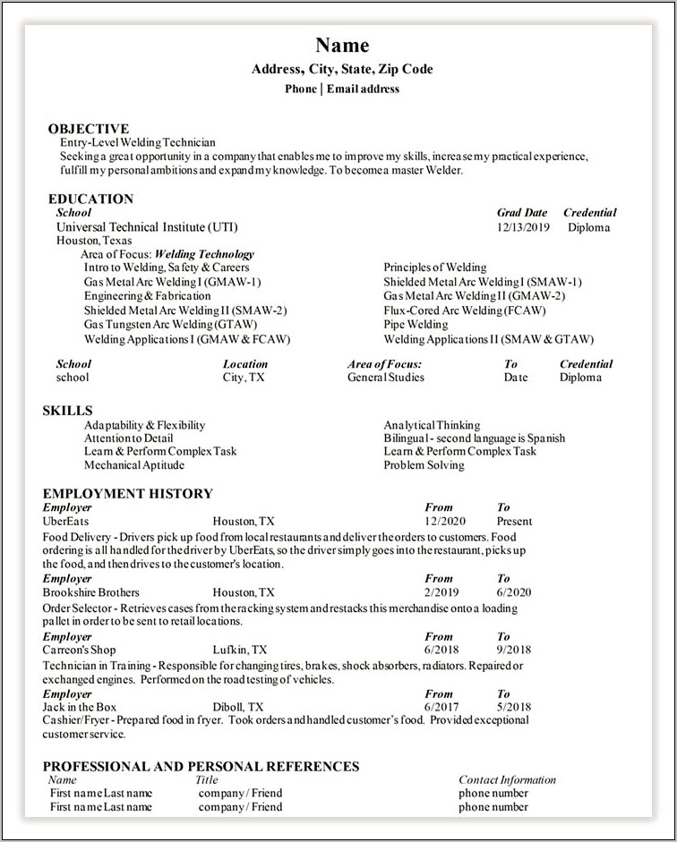 Sample Resume For Fabricator Welder