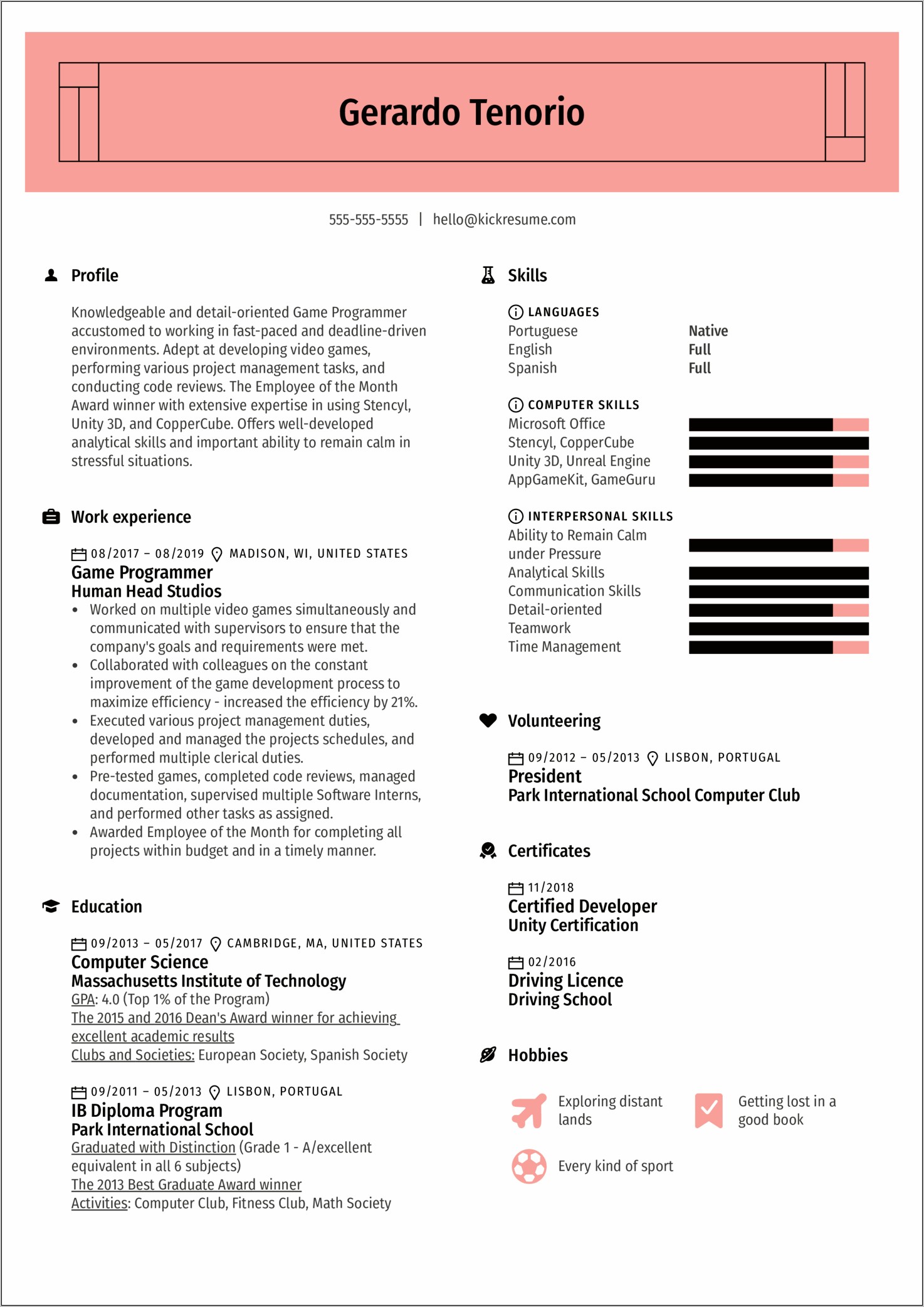 Sample Resume For Gaming Industry