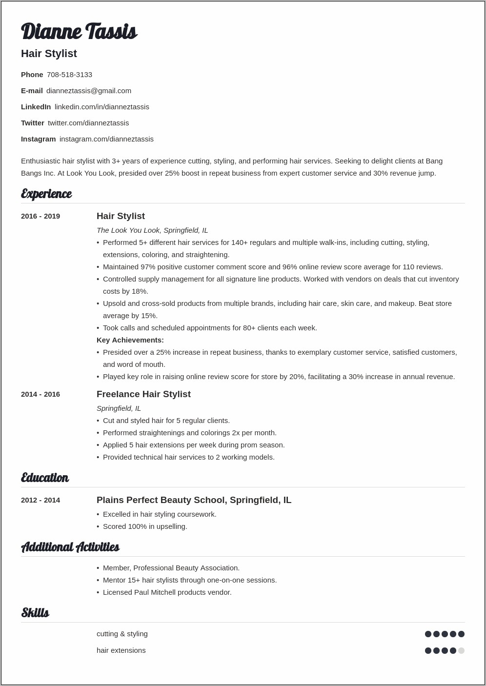 Sample Resume For Hairstylist Position