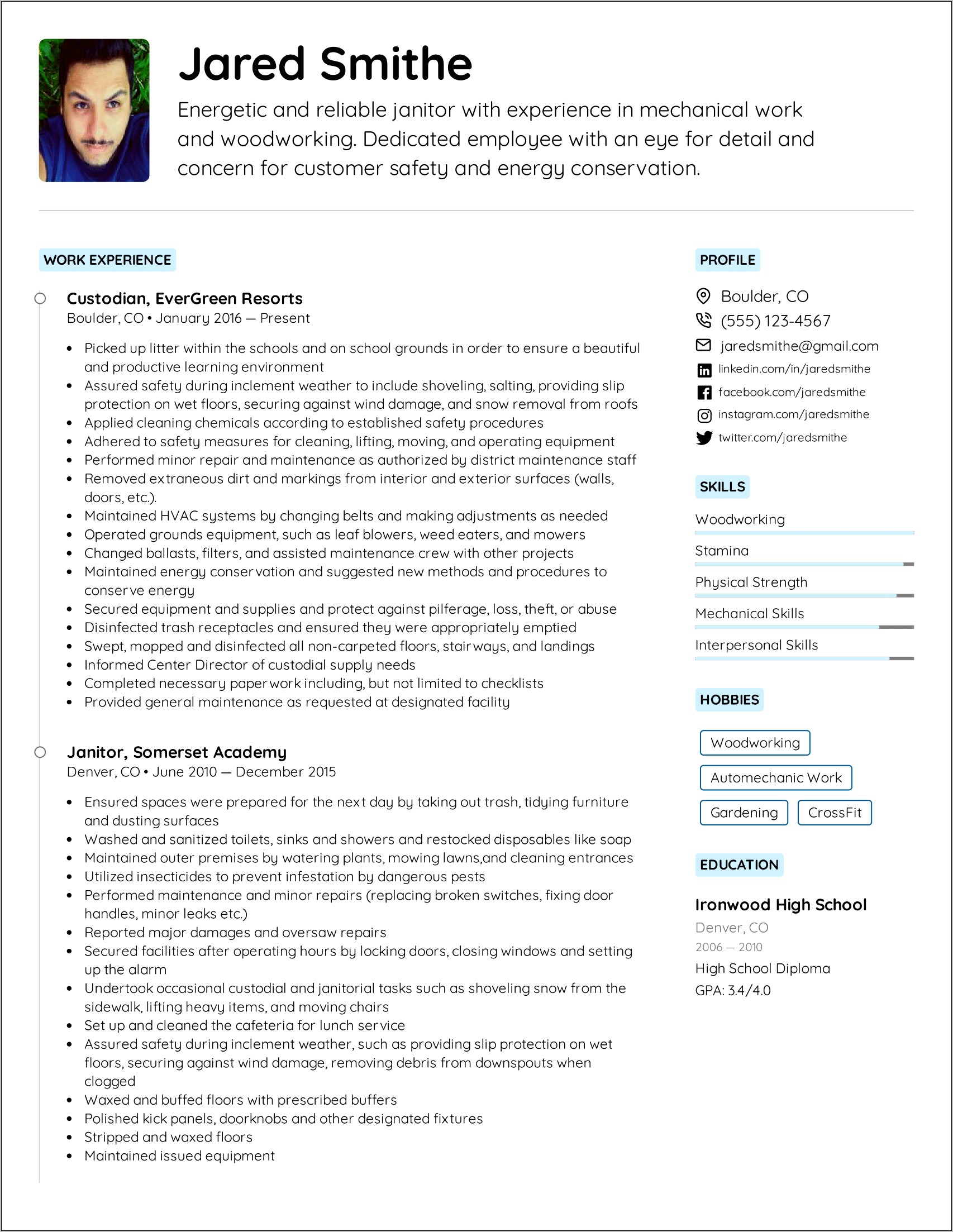 Sample Resume For Janitorial Worker