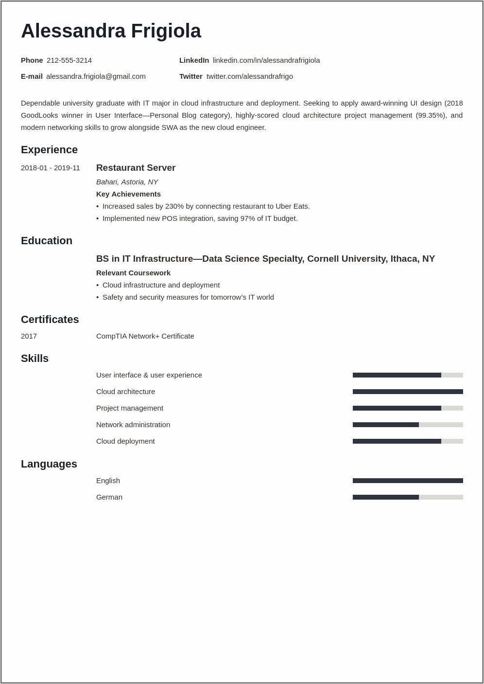 Sample Resume For Job Interview