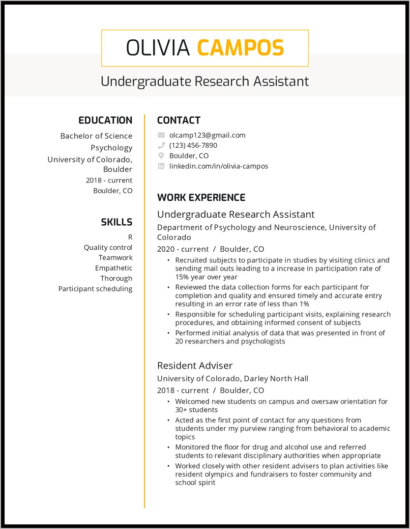 Sample Resume For Lab Position