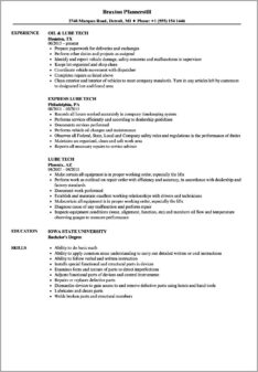 Sample Resume For Lube Technician