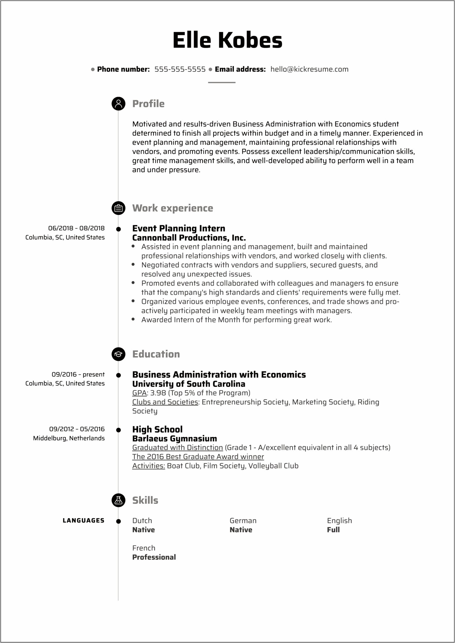 Sample Resume For Management Internship