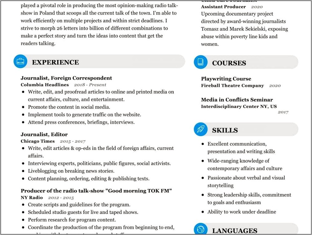 Sample Resume For Media Planner