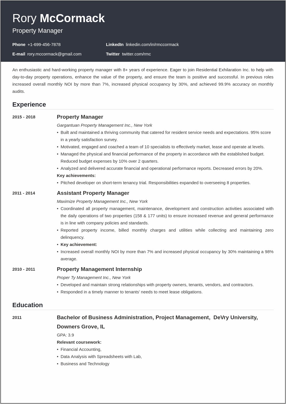 Sample Resume For Onsite Manager
