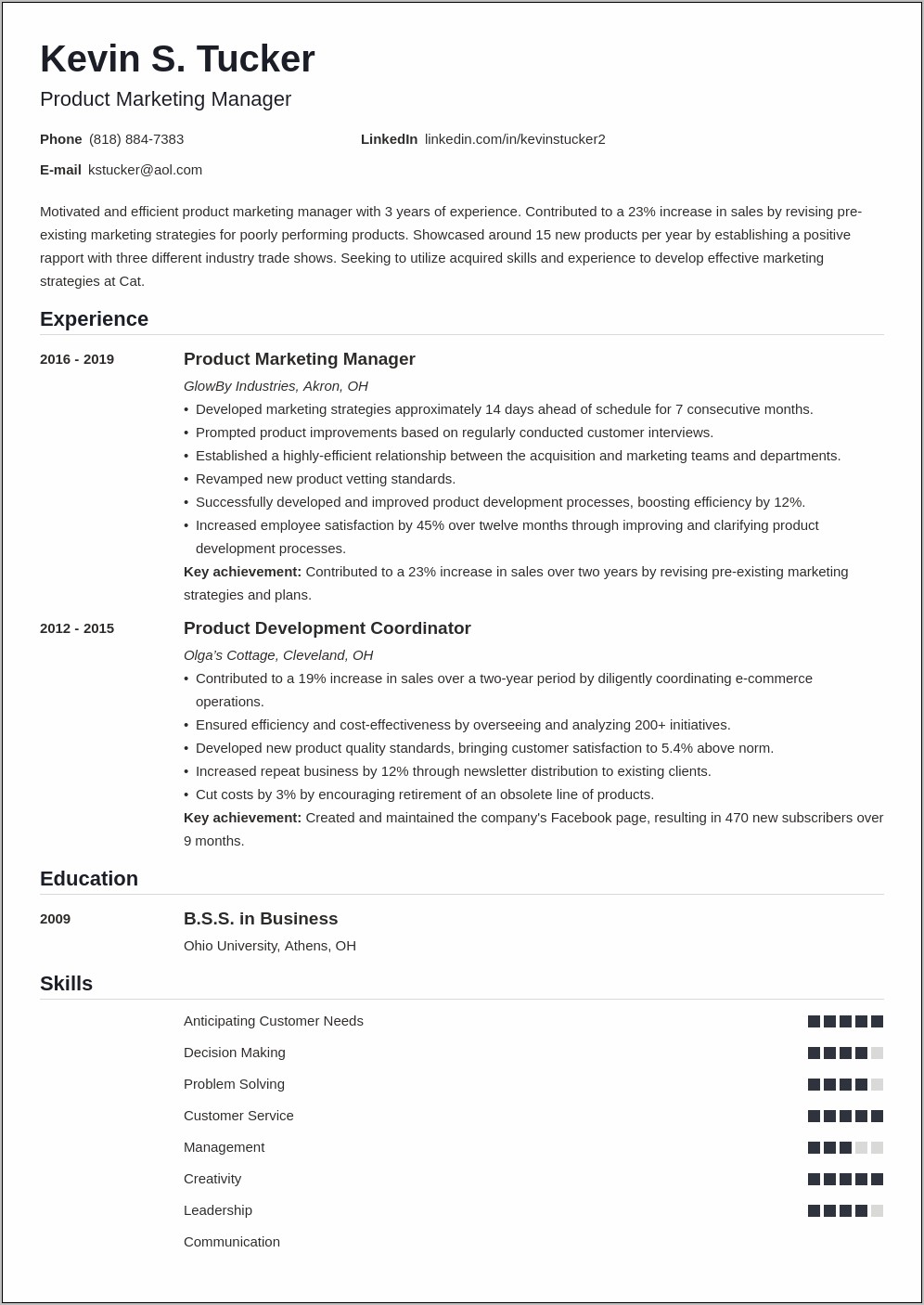 Sample Resume For Parts Manager