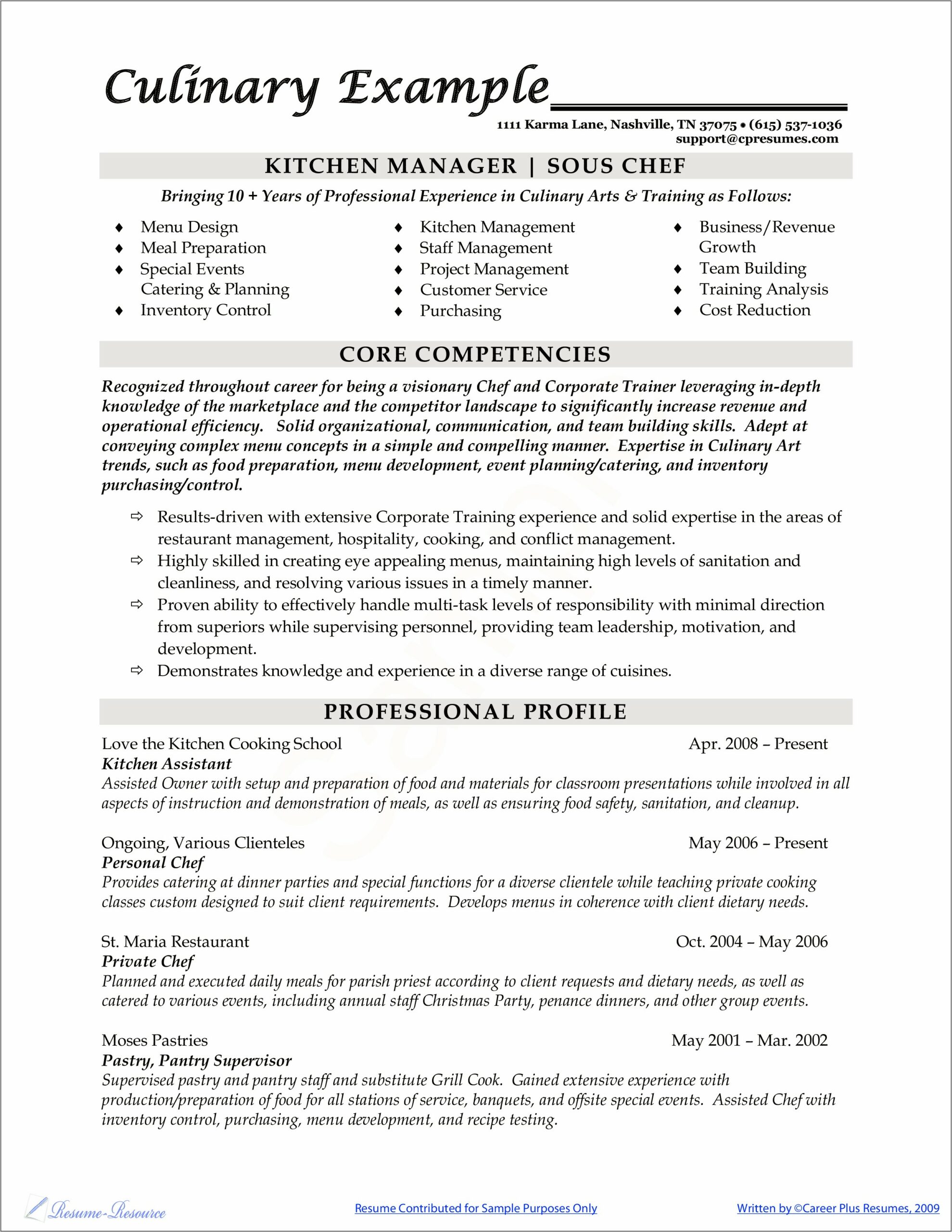 Sample Resume For Pastry Assistant
