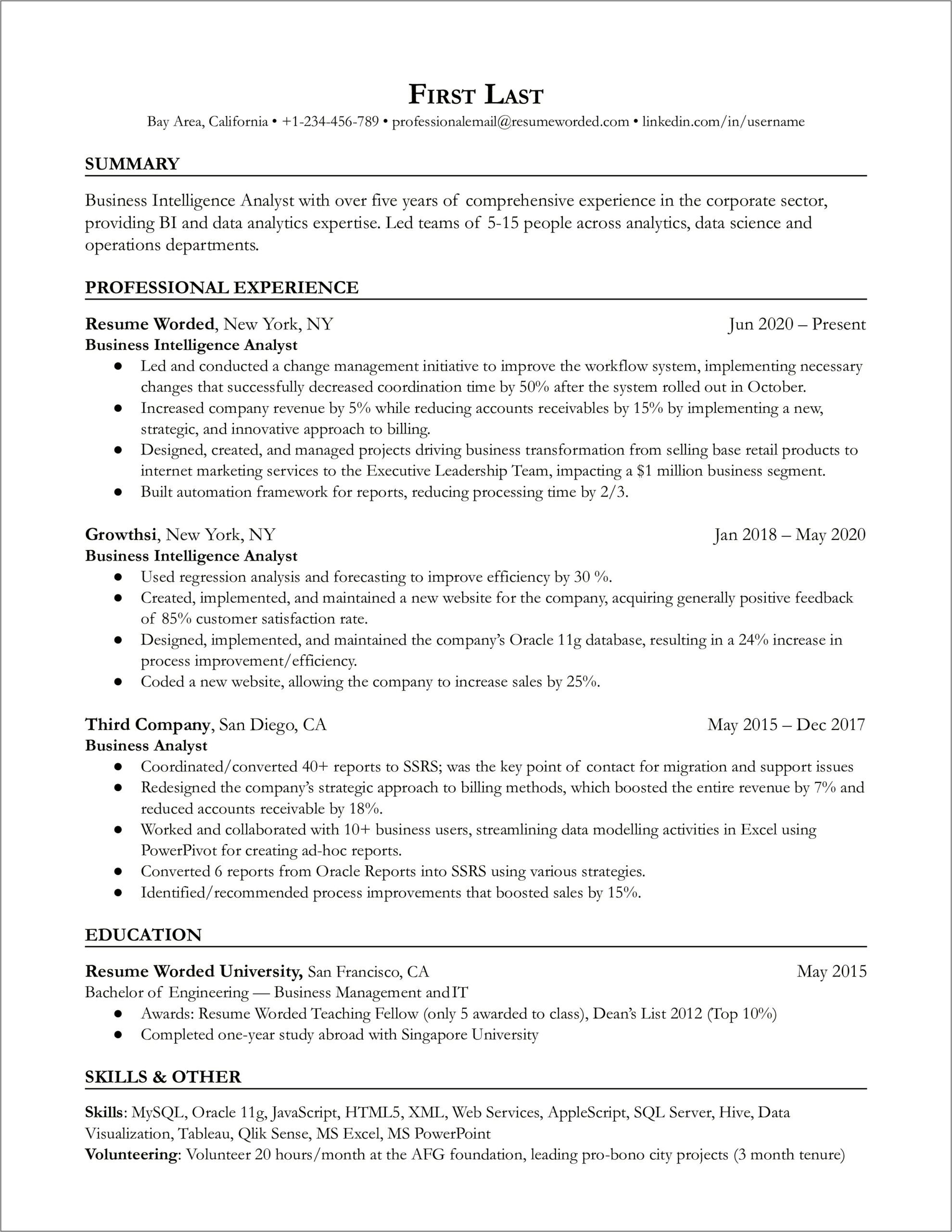 Sample Resume For Qlik Sense