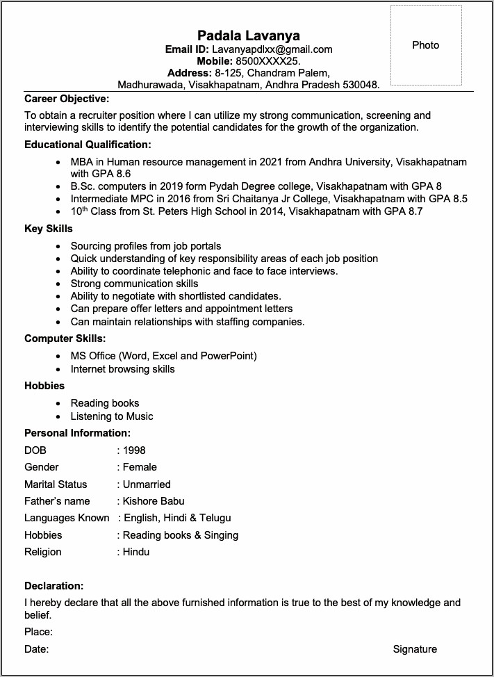 Sample Resume For Recruiter Job