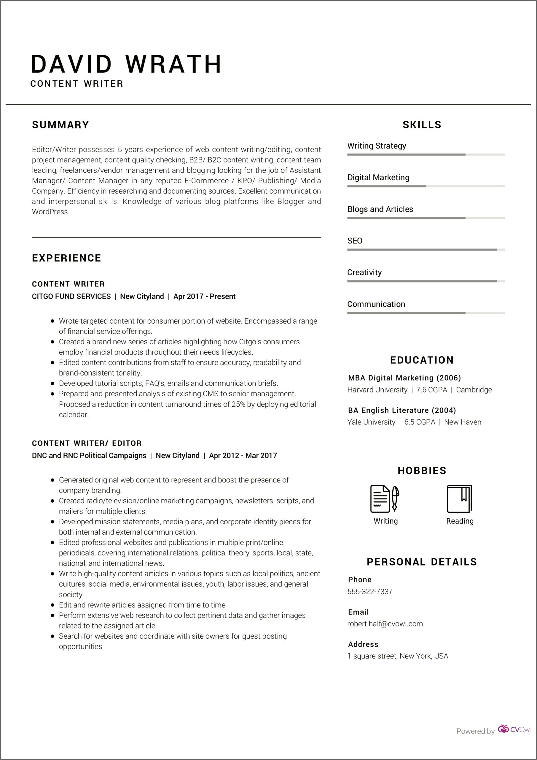 Sample Resume For Resume Writer