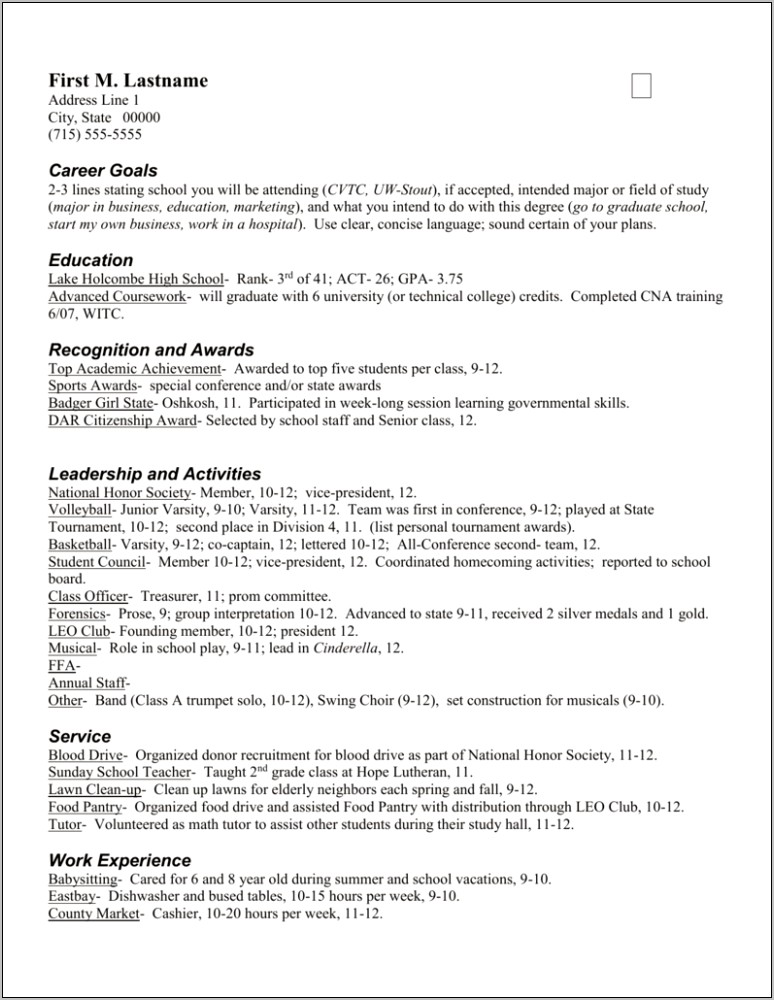 Sample Resume For Scholarship Application