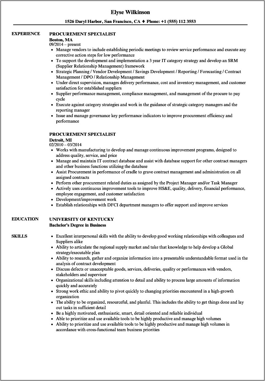 Sample Resume For Sourcing Specialist