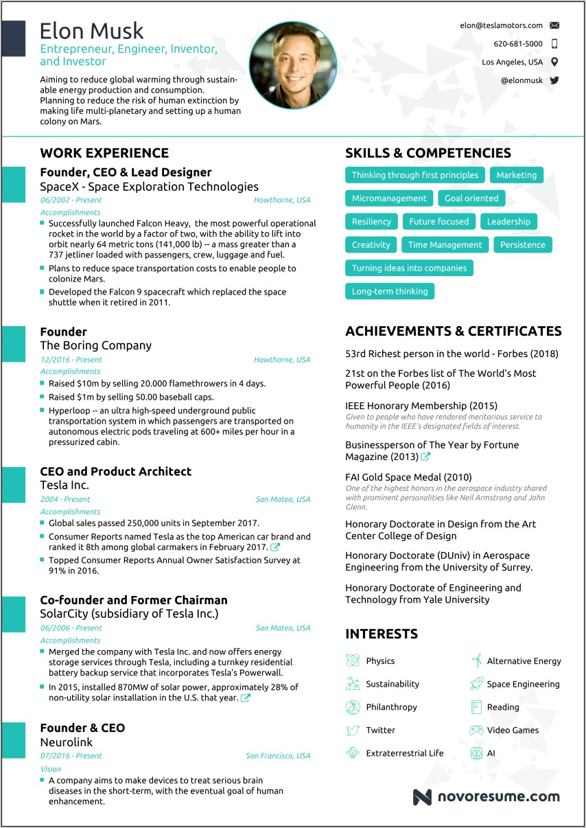 Sample Resume For Space X