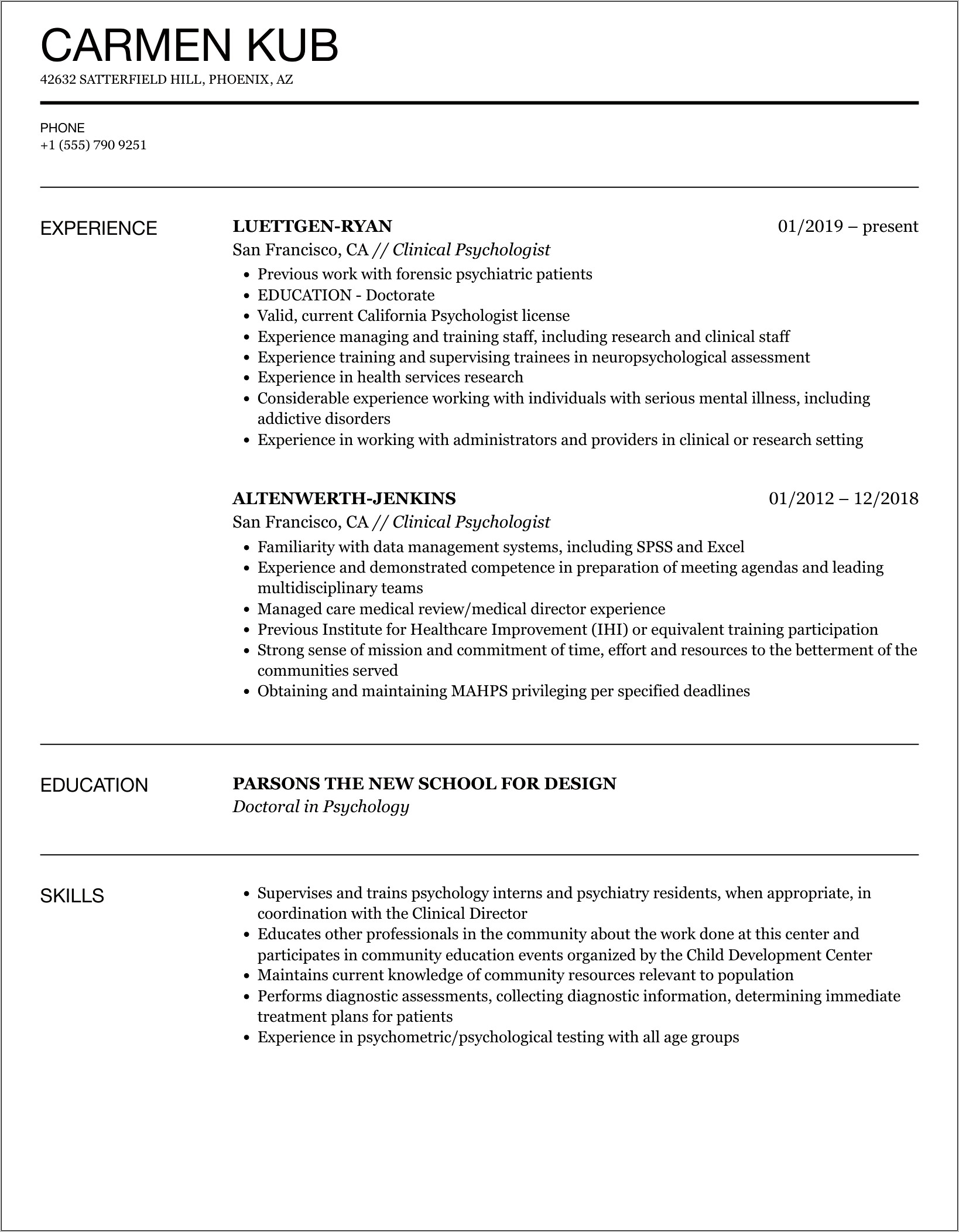 Sample Resume For Supervision Counselor