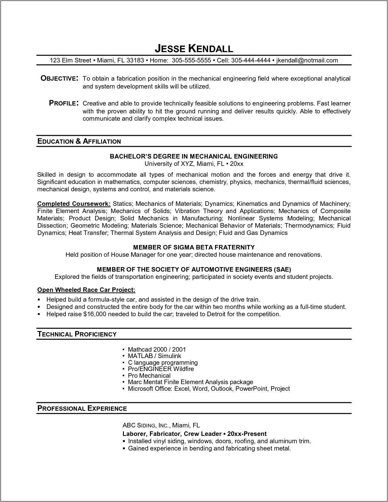 Sample Resume For Transfer Students