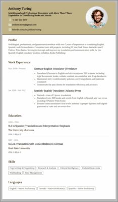 Sample Resume For Translation Job
