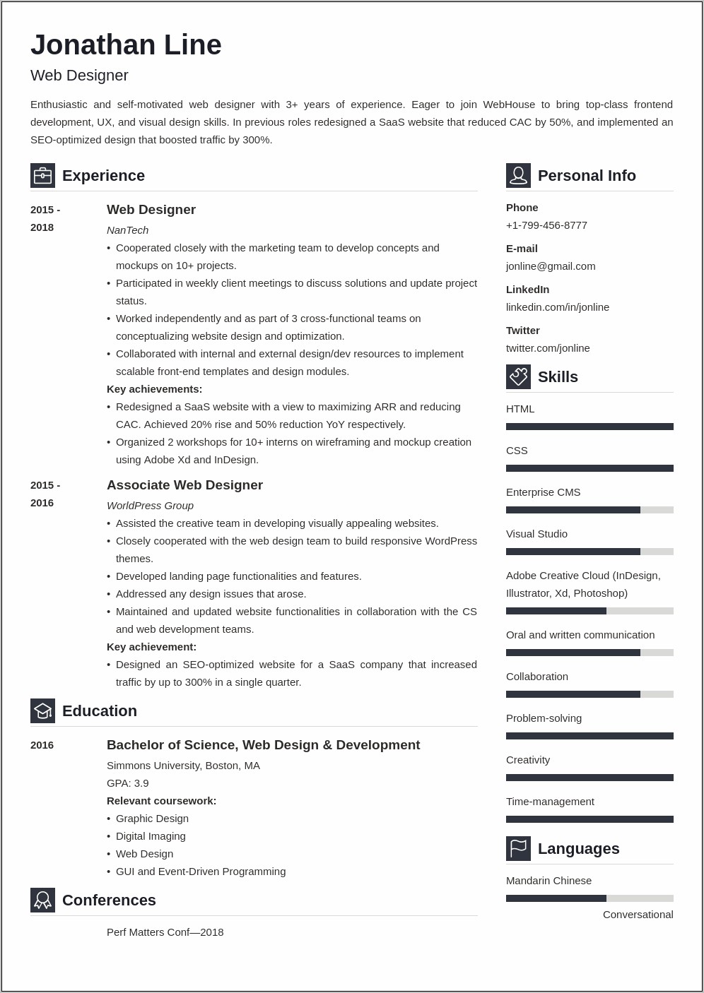 Sample Resume For Web Designers