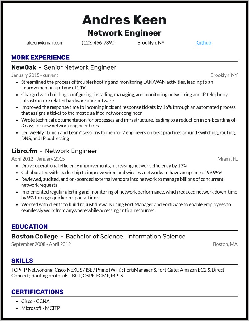 Sample Resume Format For Engineers