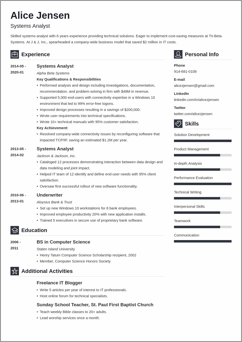 Sample Resume Information System Analyst