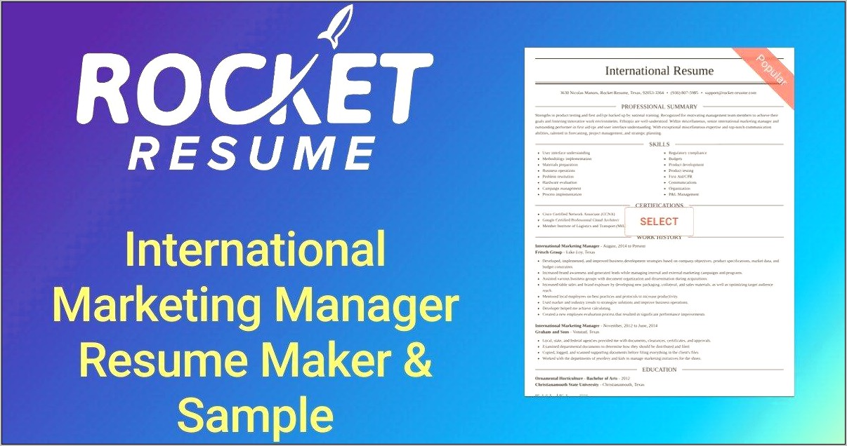 Sample Resume International Marketing Manager