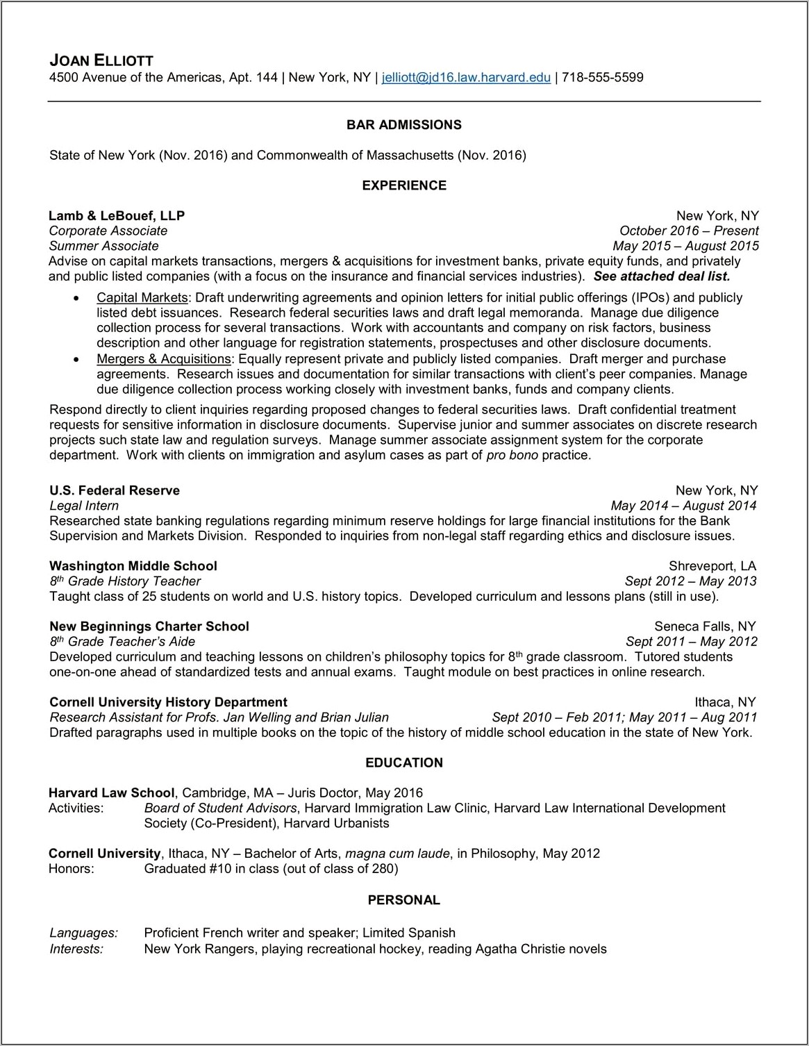 Sample Resume Ithaca College Application
