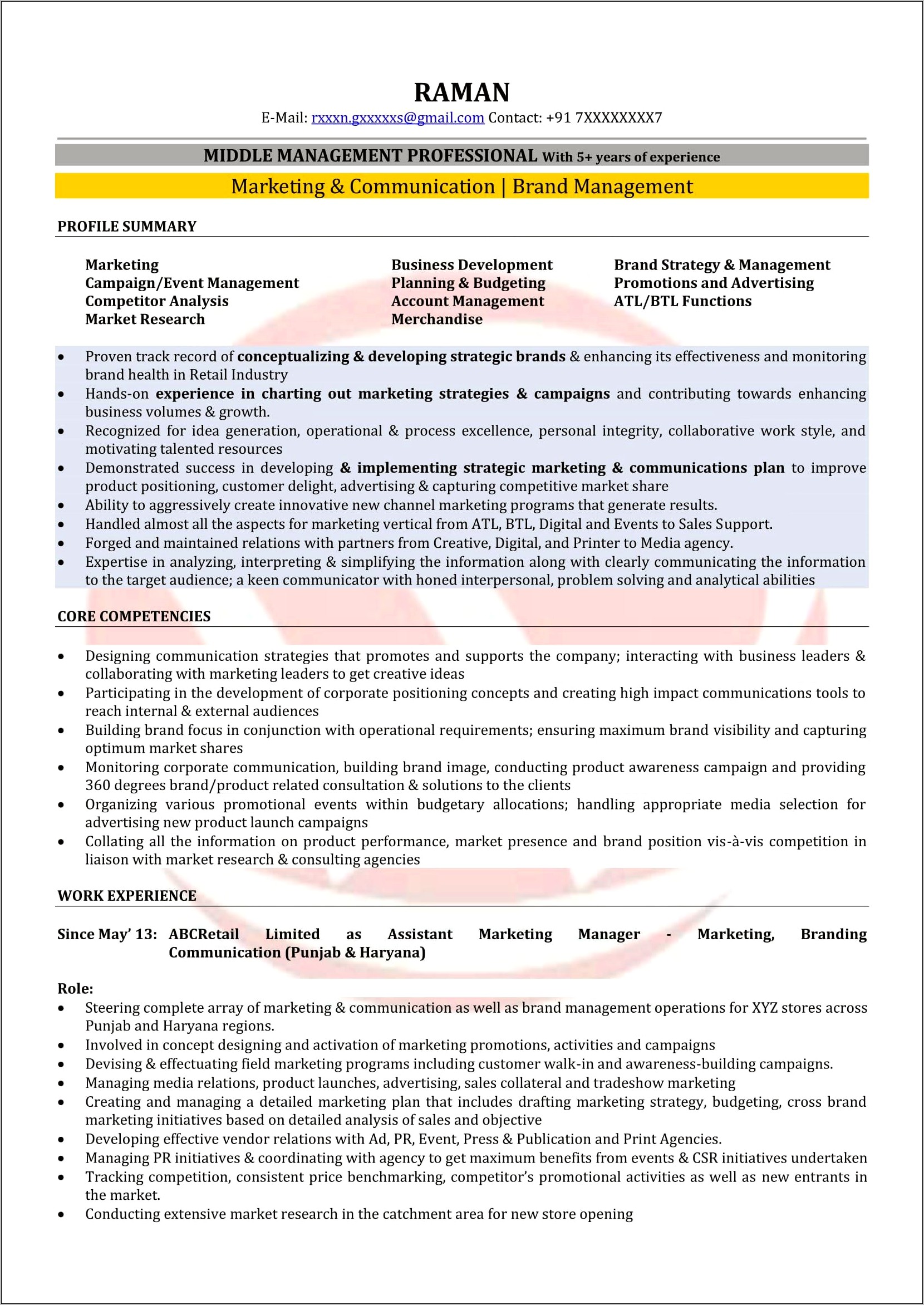Sample Resume Of Director Marketing