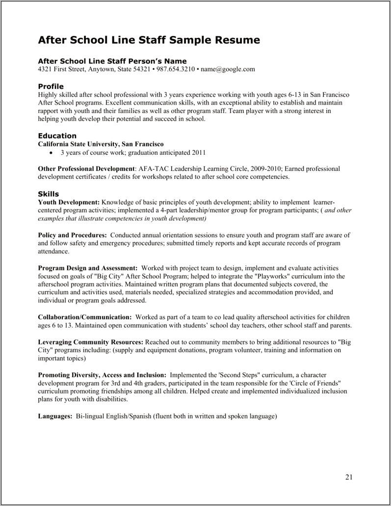 Sample Resume Of Youth Leader