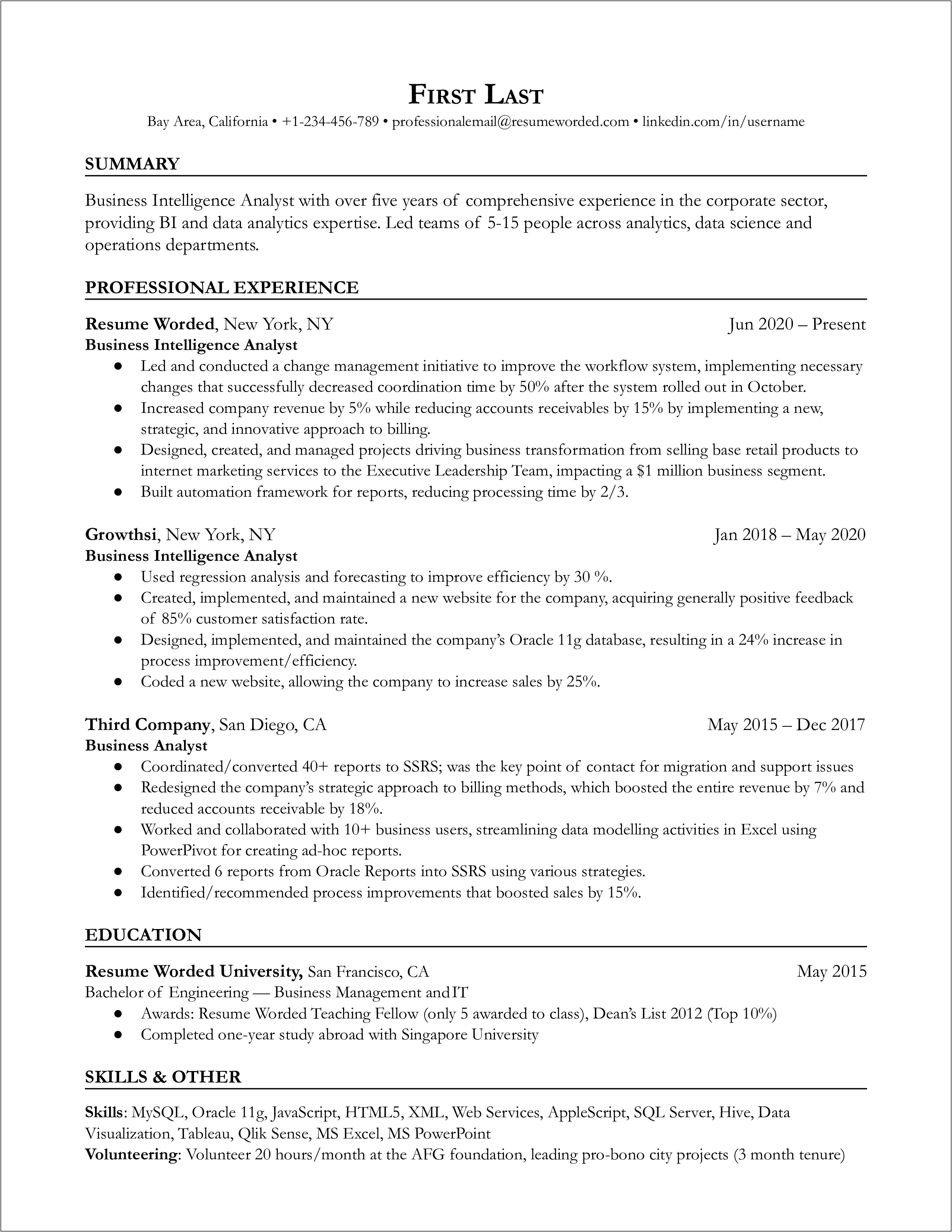 Sample Resume On Power Bi