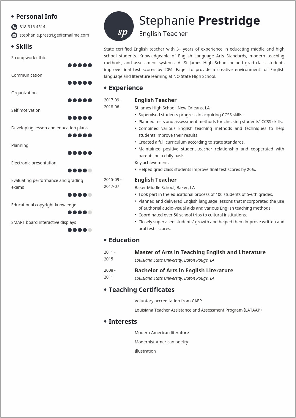 Sample Resume Online English Teacher
