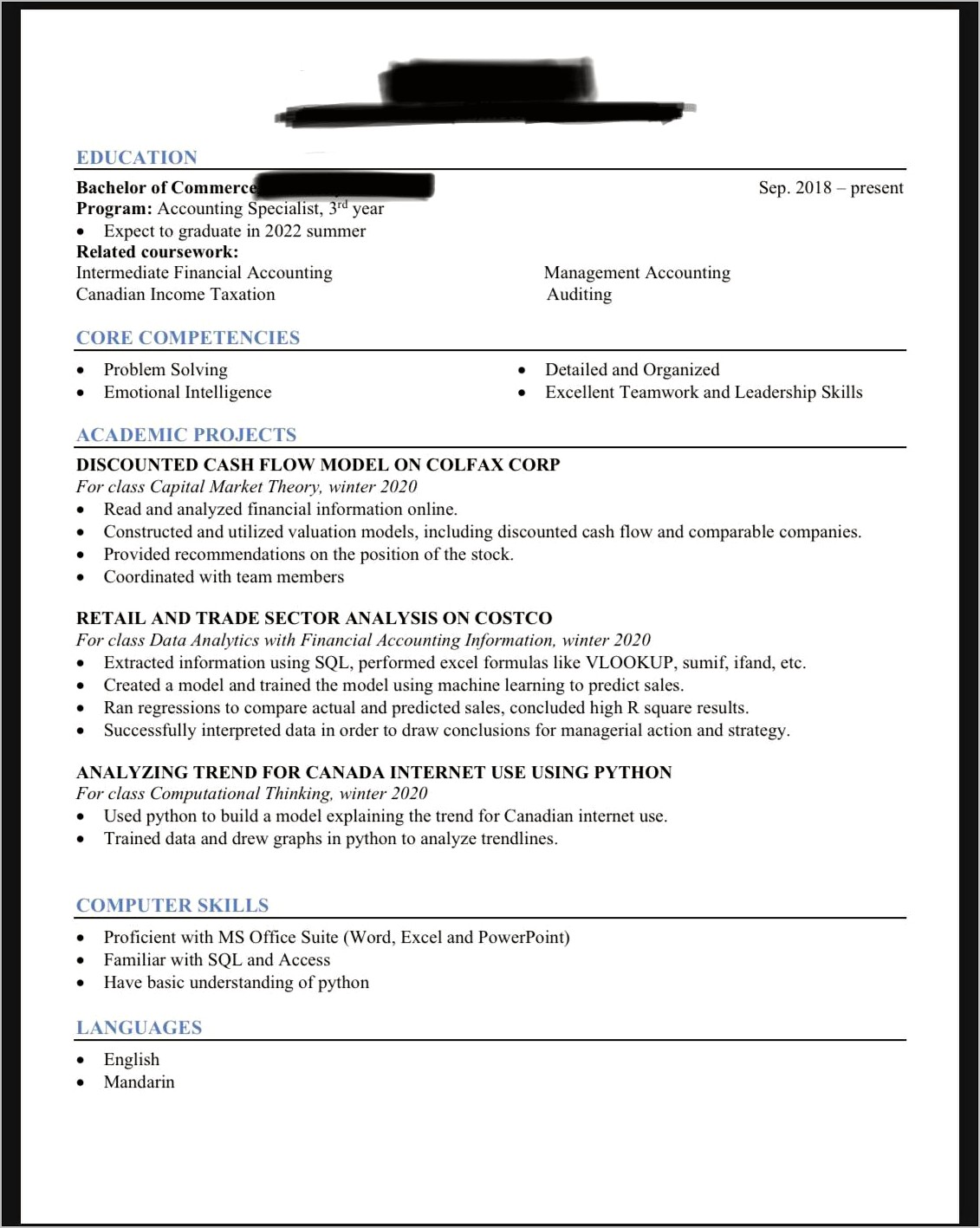 Sample Resume Phd Student Intenship
