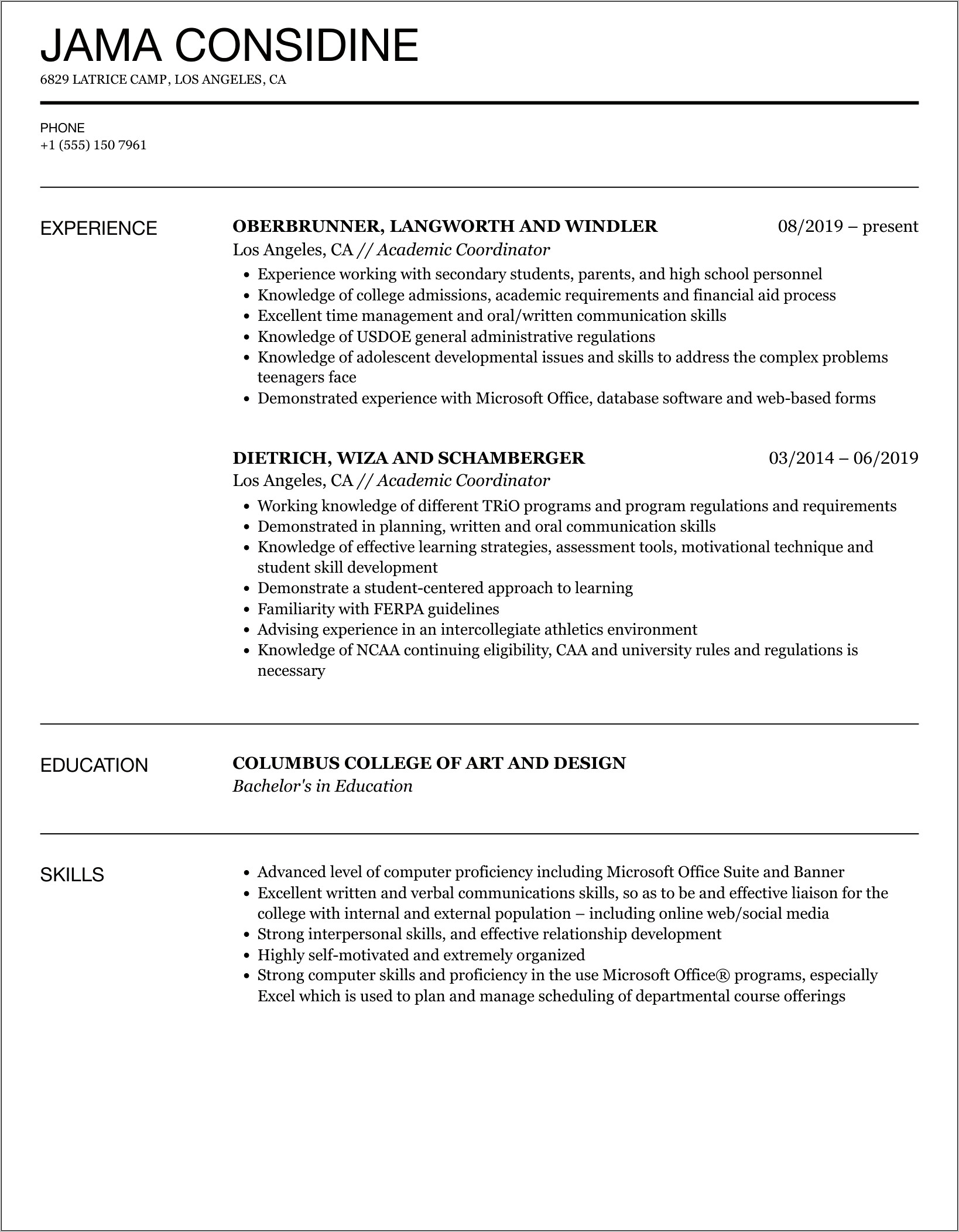 Sample Resume Study Abroad Advisor