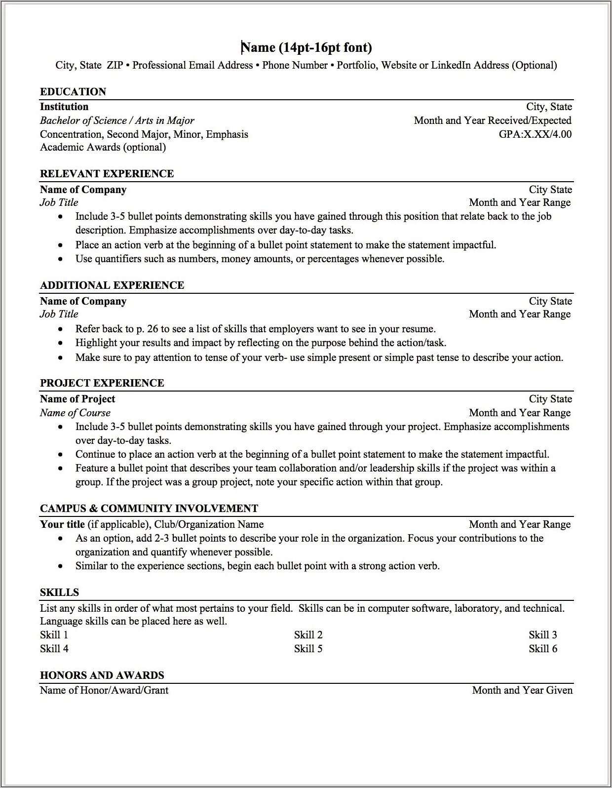 Sample Resume Using Bullet Points