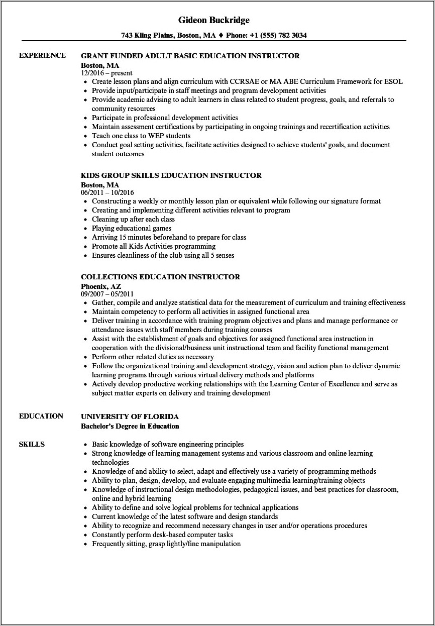Sample Resume With Continuing Education