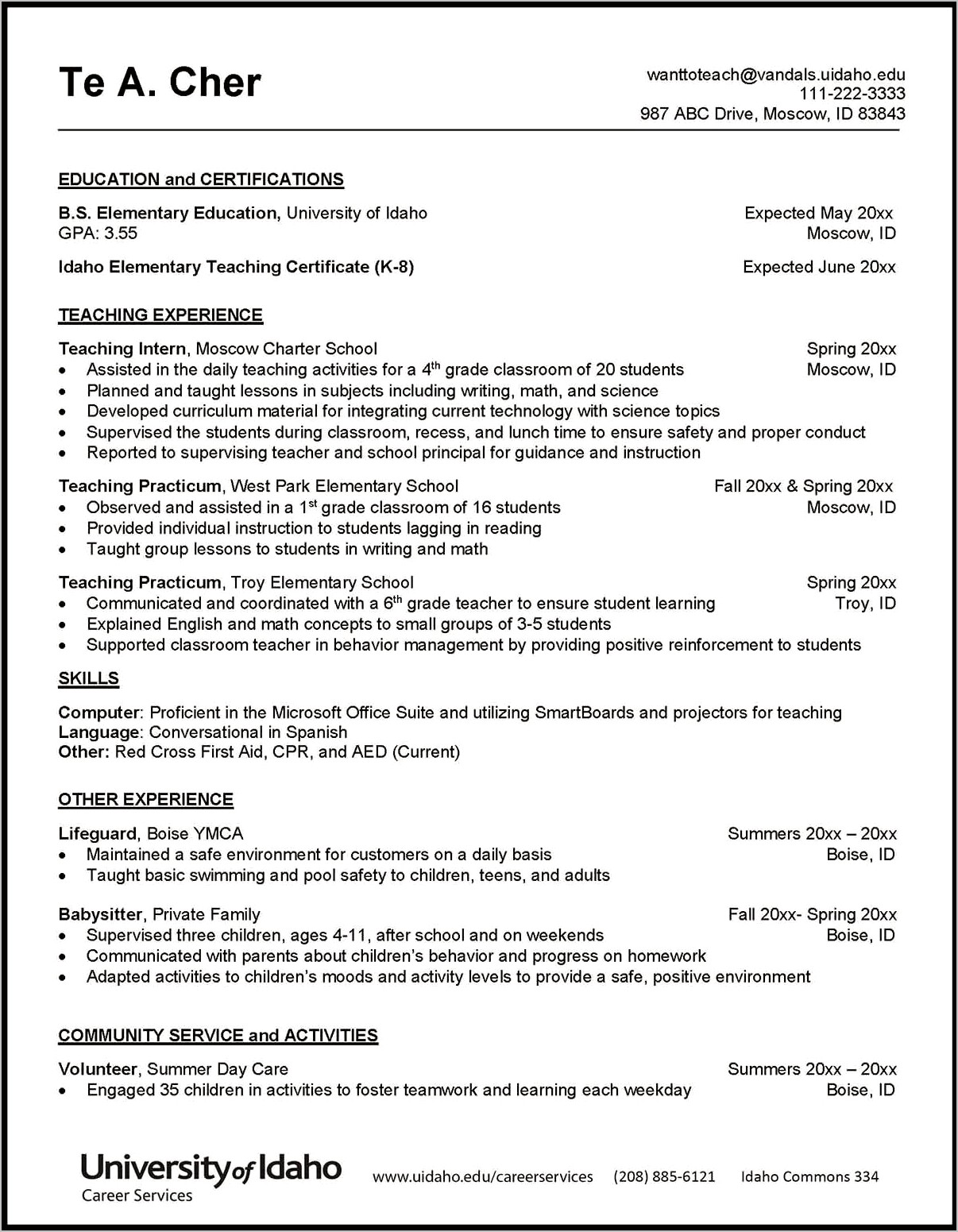 Sample Resume With Current Education