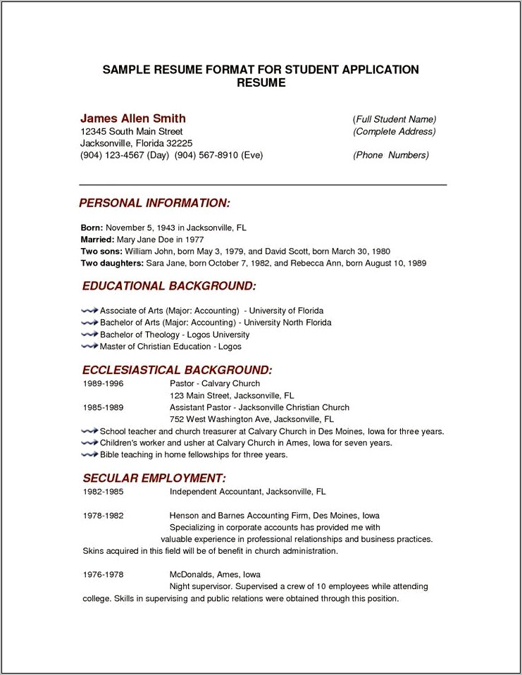 Sample Resume With Educational Background